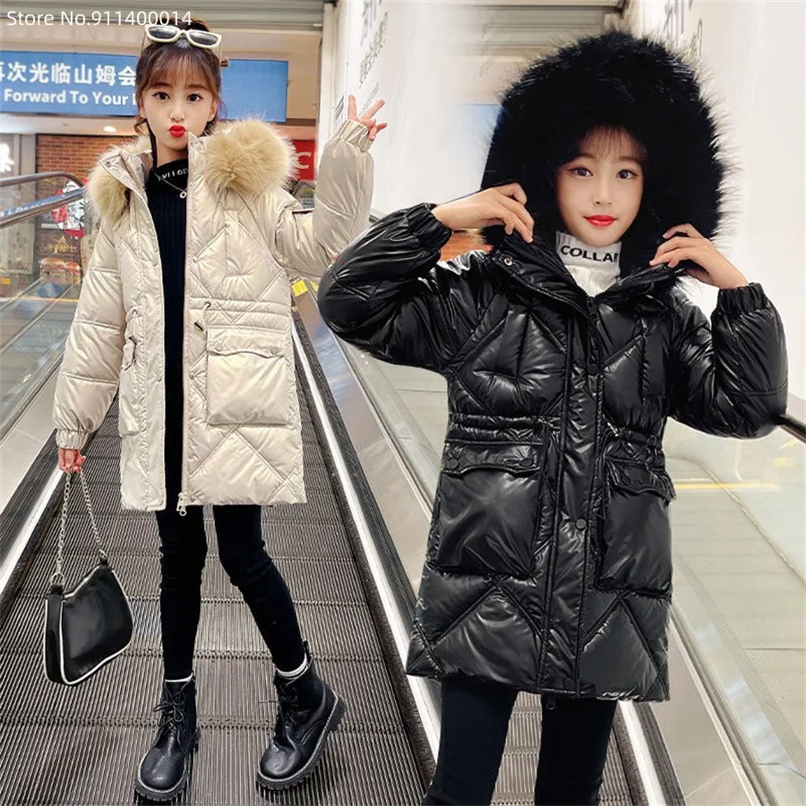 

-30 Winter Warm Clothing Baby girl clothes Thicken waterproof parka faux fur coat Children Cotton Jackets Kids Hooded Outerwear