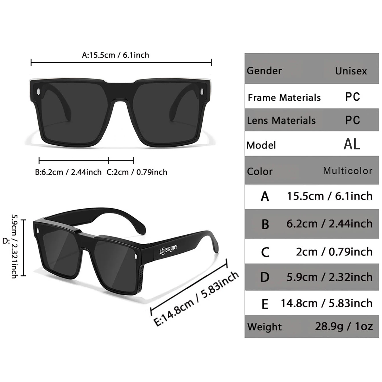 Sunglasses Men and Women Oversized Square Myopic