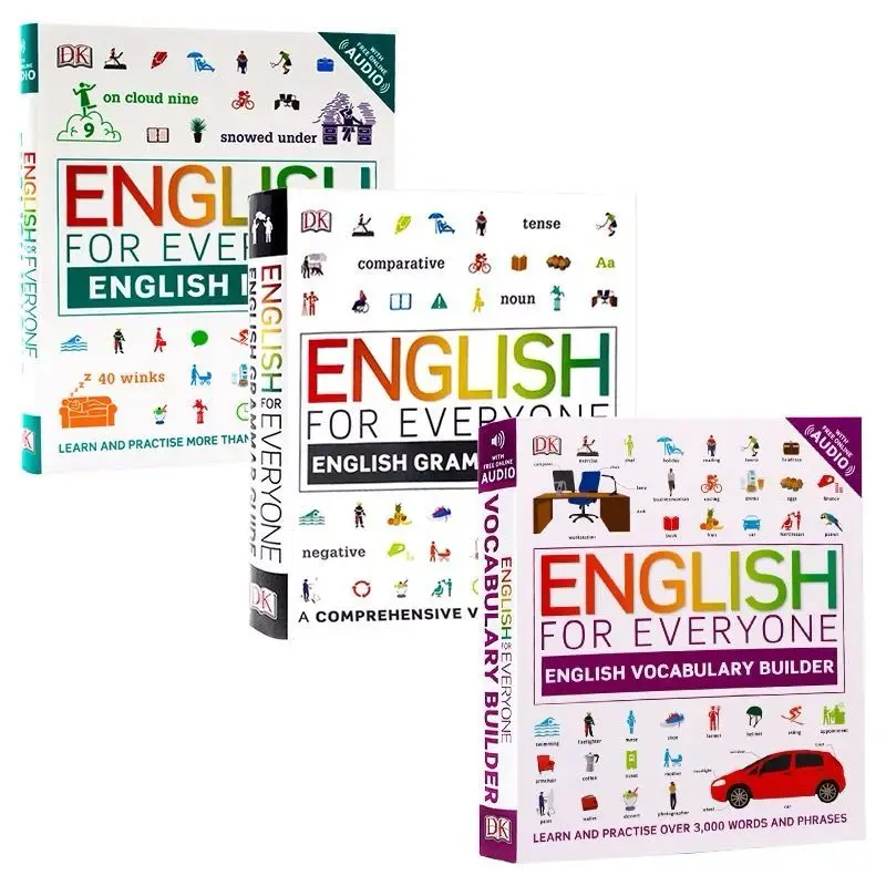 

DK English for Everyone COURSE BOOK Level 1&2 Vocabulary Builder Grammar Explanations,Practice Exercises Kids Learning 3 Books