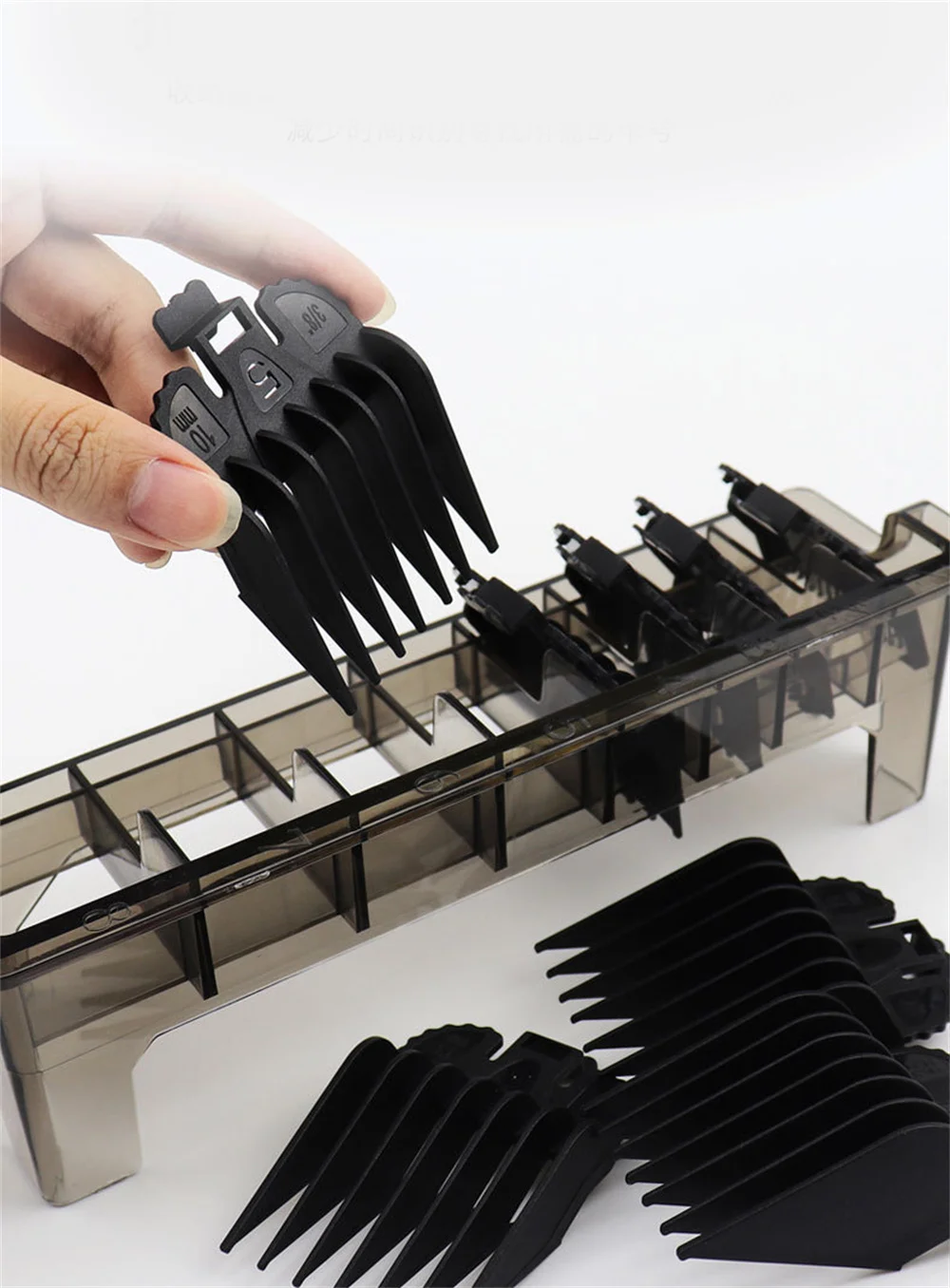 Description Picture 5 of item2/4/6PCS Grid Guide Limit Comb Storage Box Electric Hair Clipper Rack Holder Organizer Case Barber Salon Hairdressing Tools