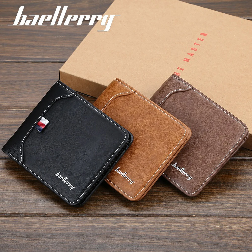 Men's Short Wallet Pu Leather - Baellerry Ultra Thin Card Organizer for Cash/Coins | RFID Safe Small Pocket Wallet