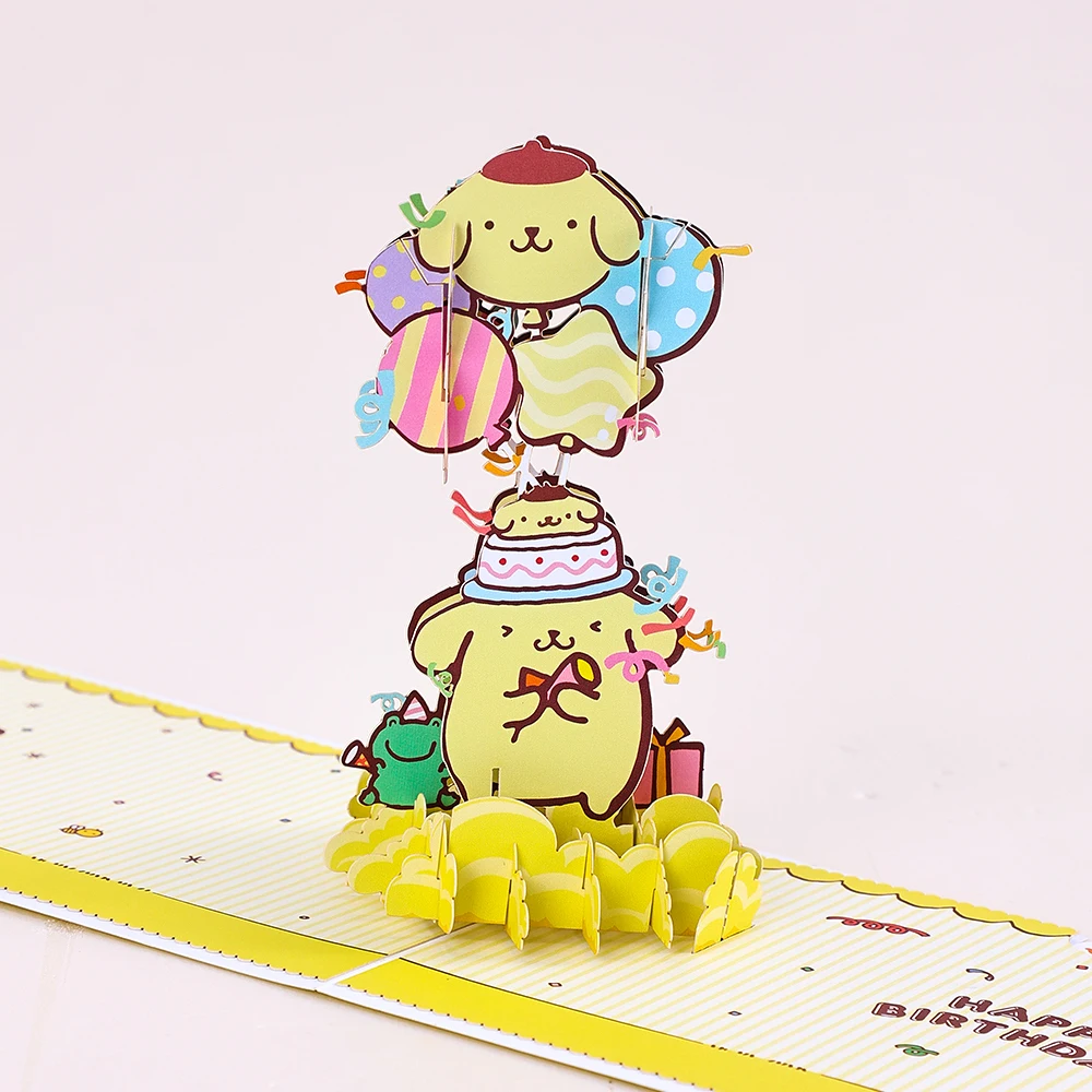 Pom Pom Purin 3D Greeting Card Birthday Card With Envelope Postcard Birthday Gifts Cartoon Kuromi Melody Pochacco HelloKitty