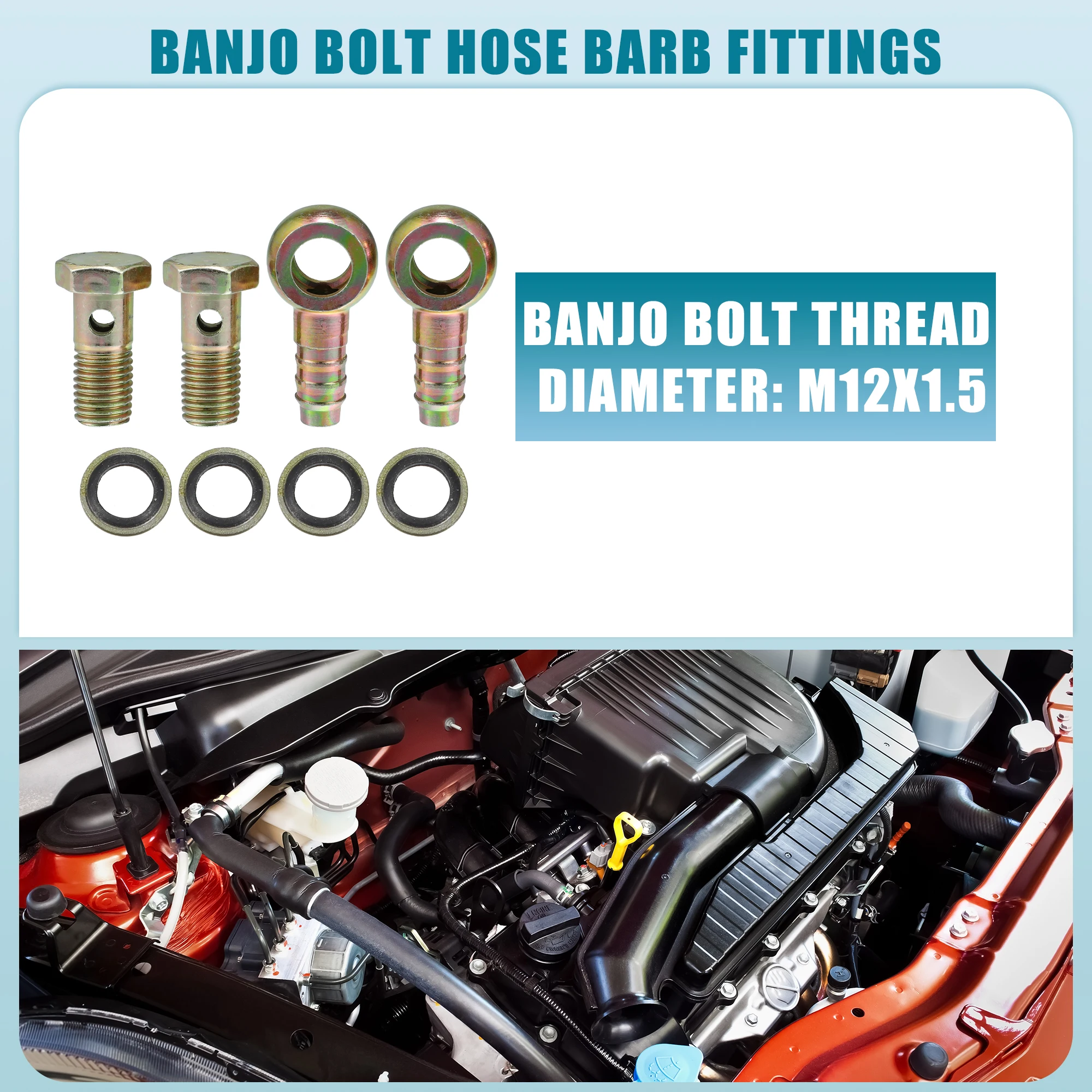 UXCELL Bolt M12x1.5 12mm 10mm 8mm 6mm Car Bolt Hose Barb Fitting Adapter with Screws Set of 2