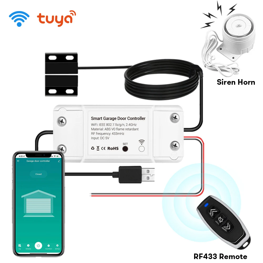 Tuya Wifi Smart Garage Door Opener Controller Switch Siren Horn Alarm