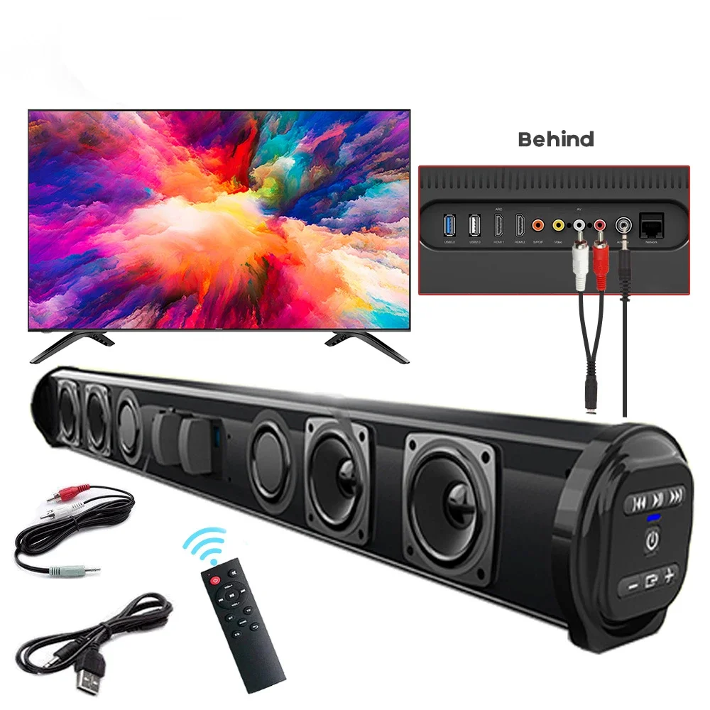 Barre de son TV pour voiture, 40W, filaire et sans fil, Bluetooth, pour PC,  cinéma, haut-parleur d'ordinateur