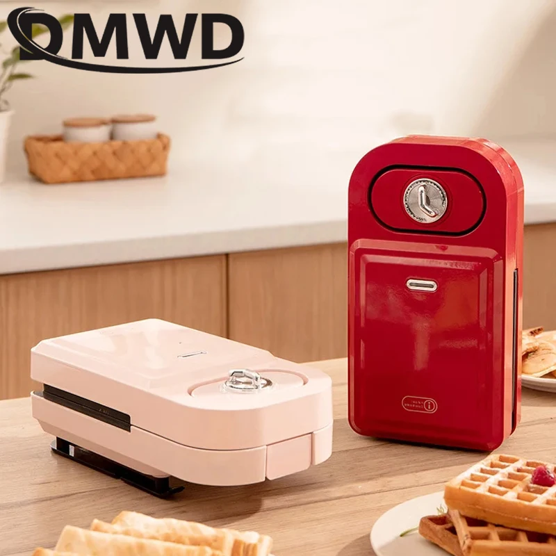 DMWD Electric Sandwich Maker Timing Waffle Maker Breakfast Toaster Donut Baking Machine Multifunctional Egg Takoyaki Cake Oven