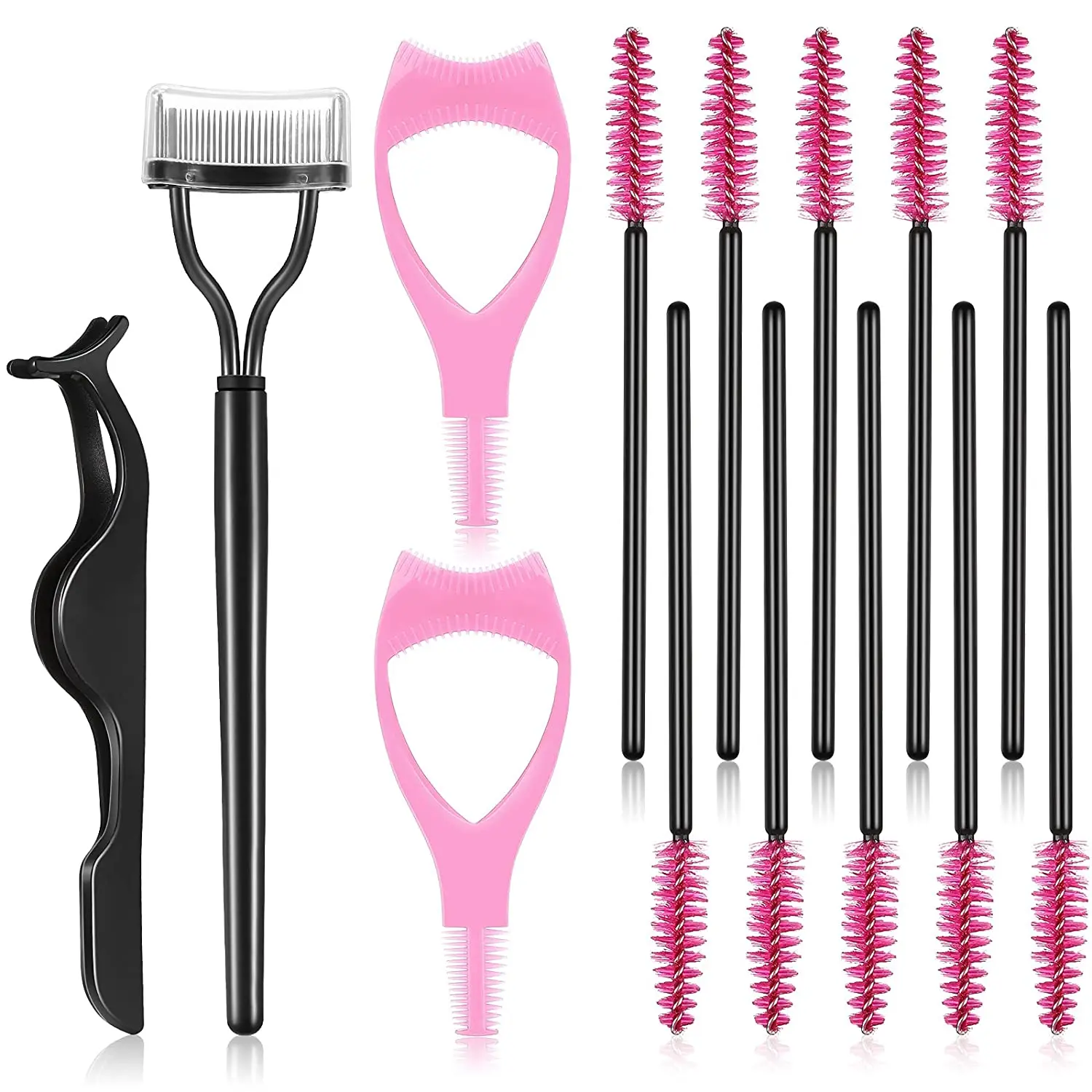 

14 Pcs Eyelash Makeup Brush Set Mascara Shield Guard Curler Applicator Comb Eye Lash Separator Eyelash Brush Tweezers Clips