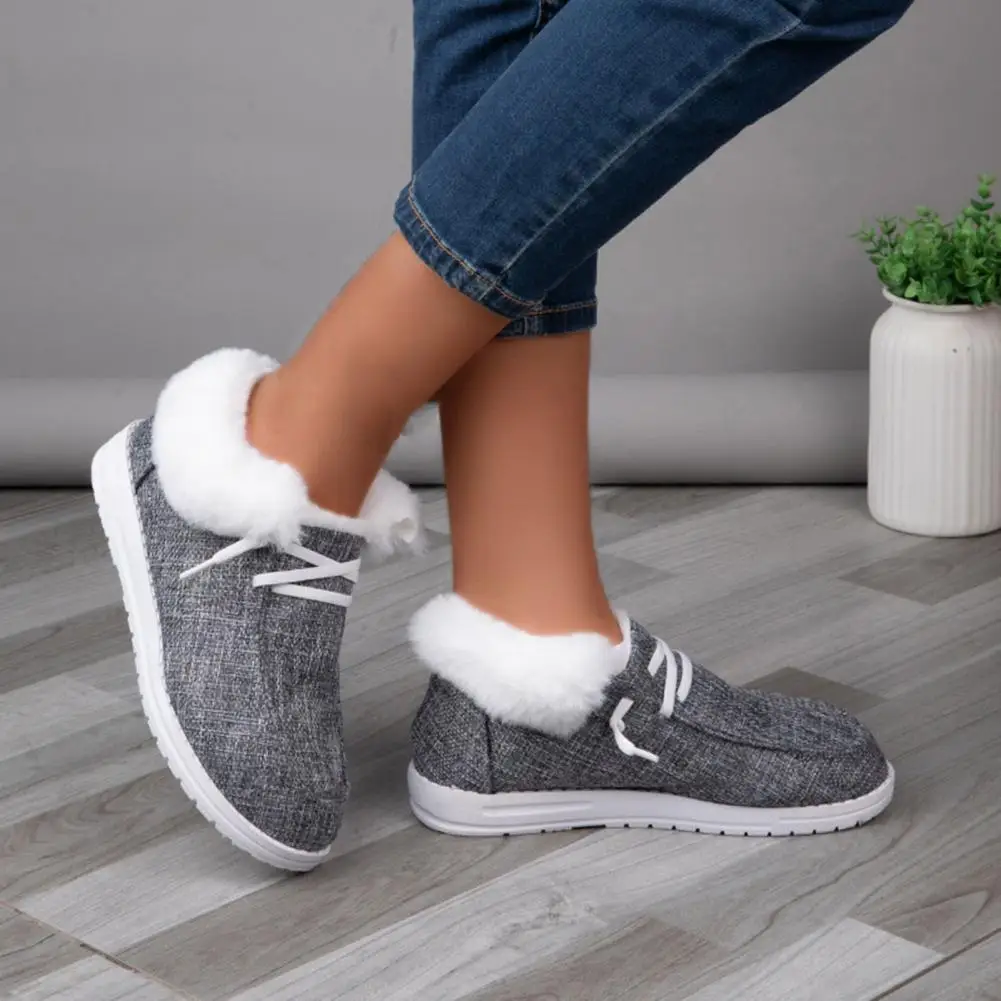 

Women Cotton Shoes Winter Women's Cotton Shoes with Furry Thick Plush Lace Up Thermal Heat Retention Anti-skid for Snow