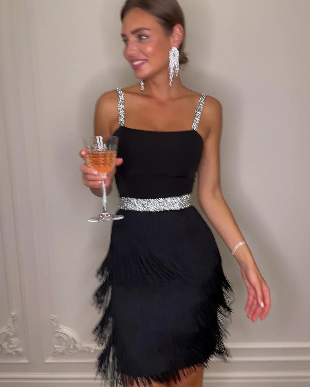 

Vacation Party Dress Women Dating Dinner Celebrity Style Sling Fringed Mini Skirt Slim Tassel Prom Black Dresses Traf Vestidos