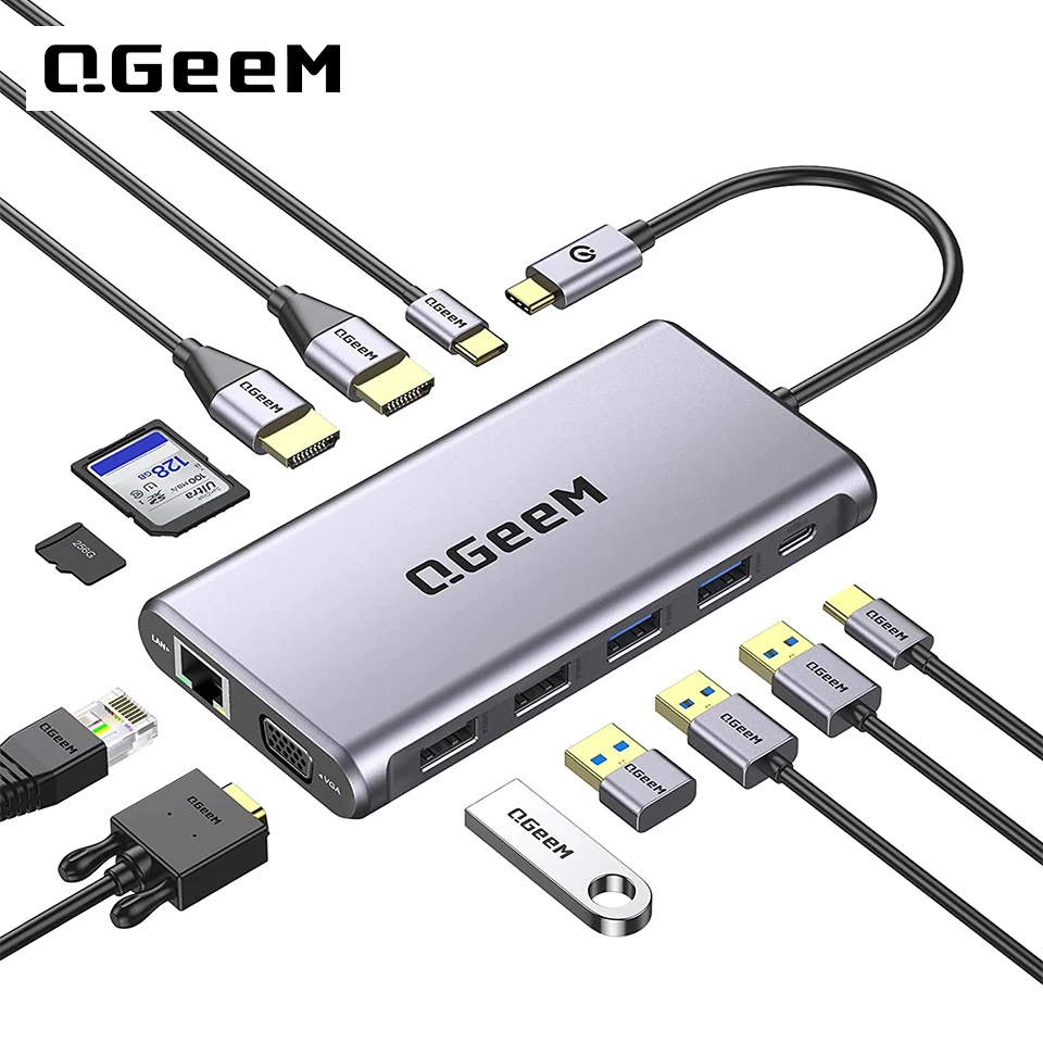 USB C Hub Multiport Adapter VGA, 10in1 USB and Dual HDMI Hub for Laptop  Docking Station Dual Monitor, Powered USB Hub 3.0 Dongle, Thunderbolt Dock