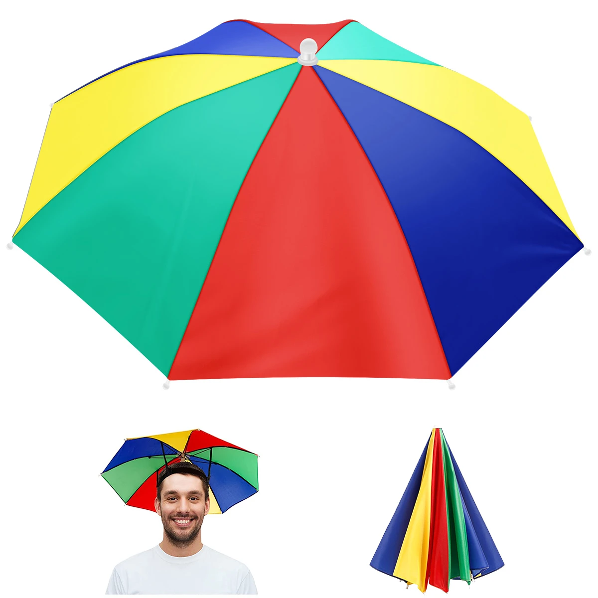 Sombrero de paraguas de arcoíris, protección solar, manos libres, banda elástica, impermeable, pesca| - AliExpress