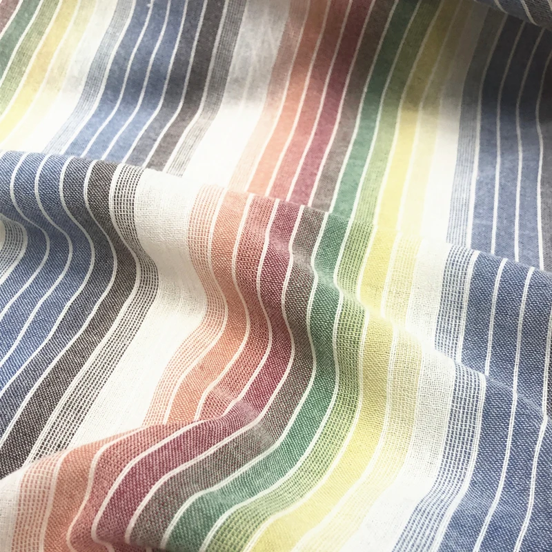 

Thin Cute Rainbow Striped Gradient Cotton Linen Cotton Casual Clothing Fabric Summer Shirt Skirt Handmade Cloth
