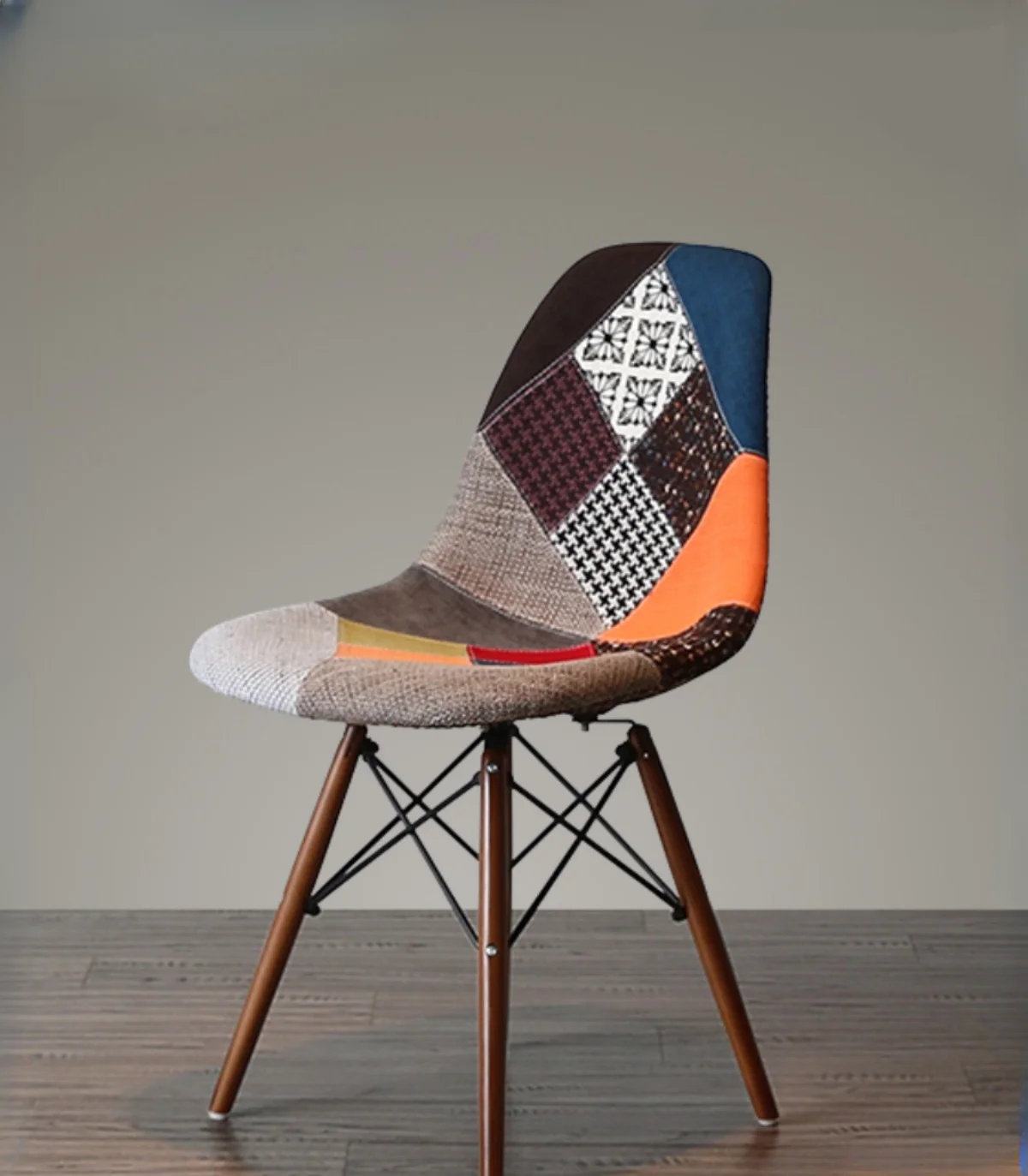 Simple Home Dining Chair Creative Nordic Solid Wood Backrest Flower Stitching Leisure Coffee Shop Table and Chair