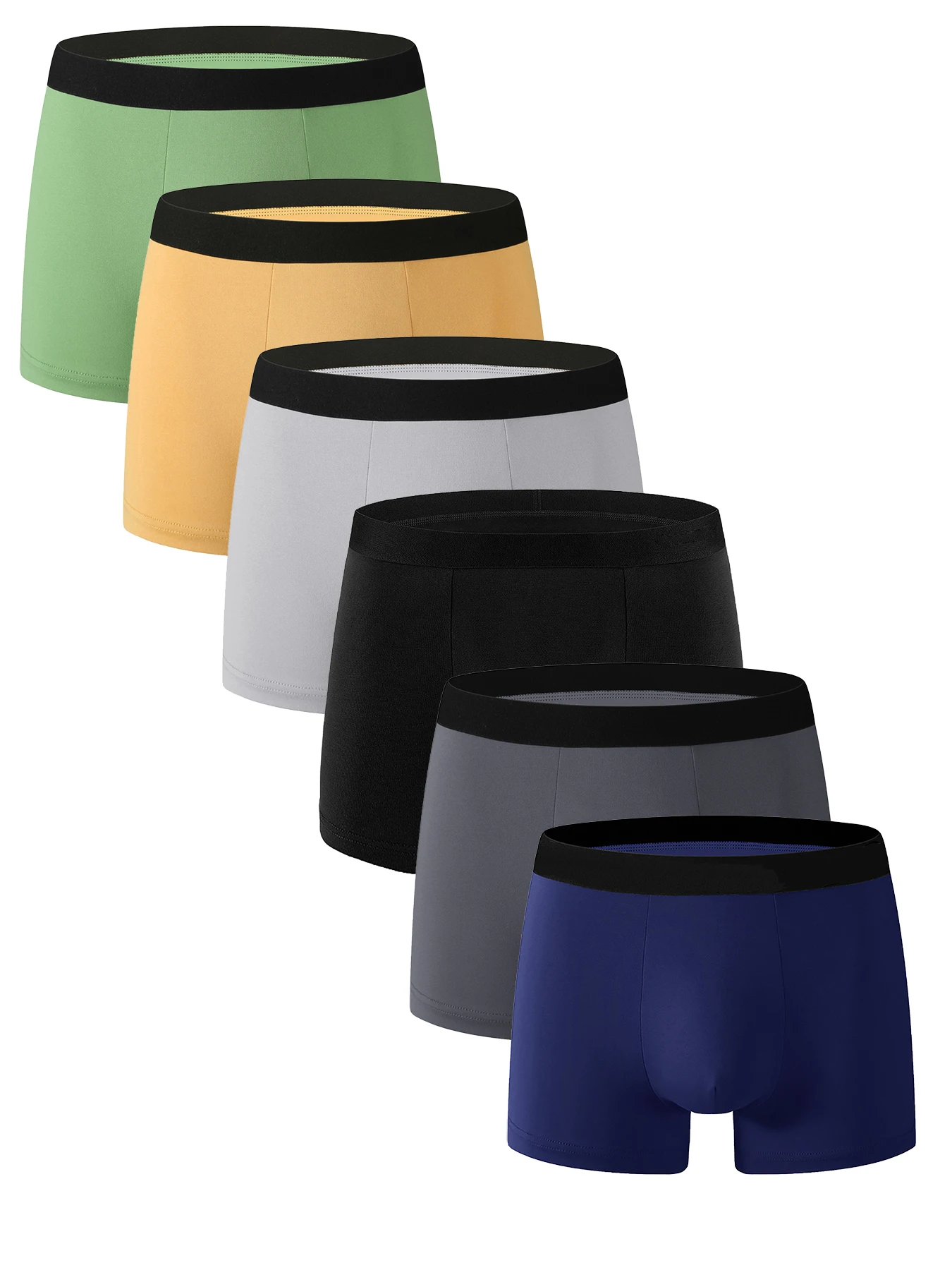 Erkek 6'lı Paket Boxer Külot - Karışık Renkler, Siyah Bel Bandı, Rahat İç Giyim Seti