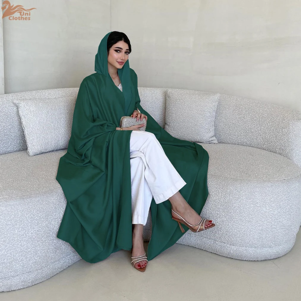 Zahraa Muslim Fashion Solid Modest Satin Batwing Sleeve Casual Abaya Saudi Arab African Women Clothing Moroccan Kaftan Robe 5