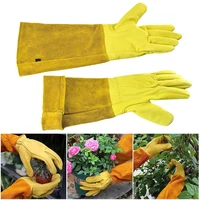 1 Pair Long Thorn Proof Rose Pruning Gloves Breathable Leather Gardening Gloves Labor Protection Long Elbow Gloves for Women Men 1