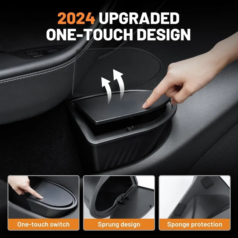 Car Door Trash 2X For Tesla Model Y Side Door Storage Box Organizer Front Seat Car Garbage Push-to-Open Lid Design