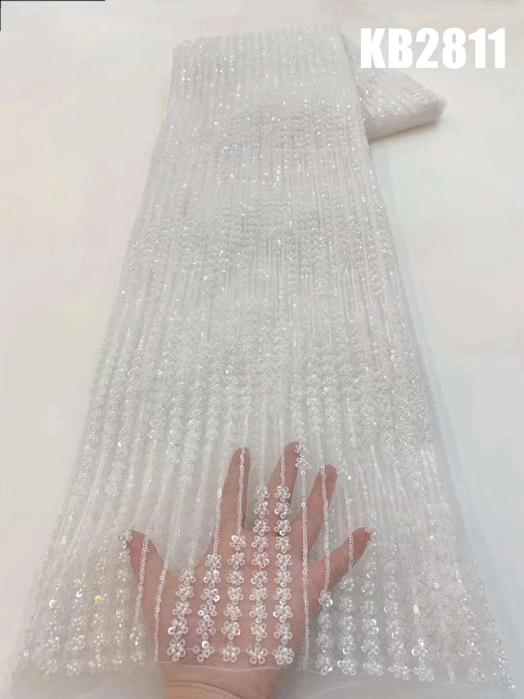

Luxury African Tulle Lace With Sequence Dubai Lace Fabric 2023 High Quality Beaded French Mesh Fabric For Wedding Dress KB2811