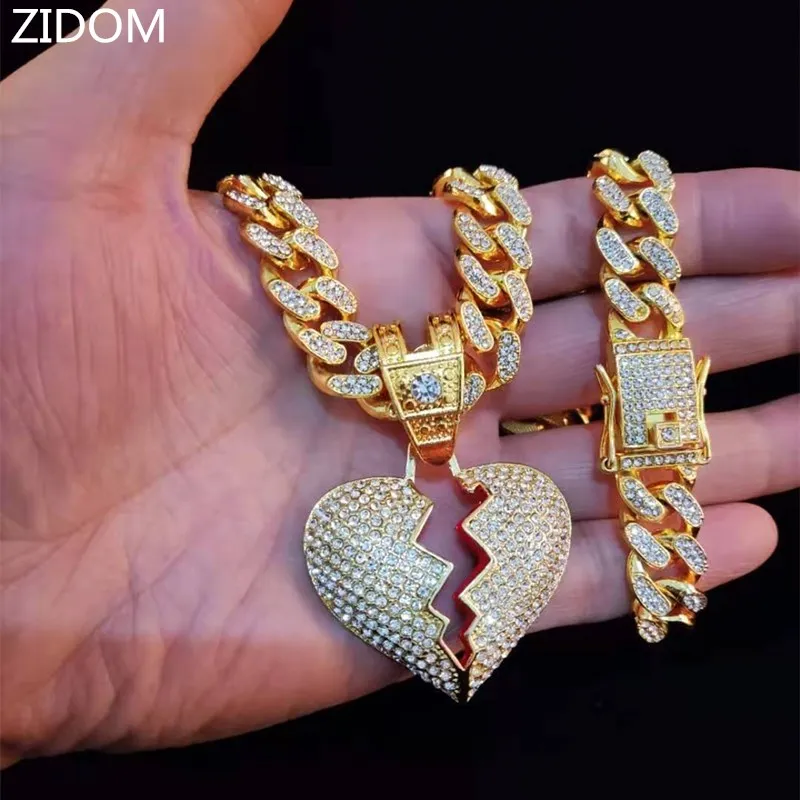 HIP HOP Iced Out No Love Heart Pendants With 13mm Miami Crystal