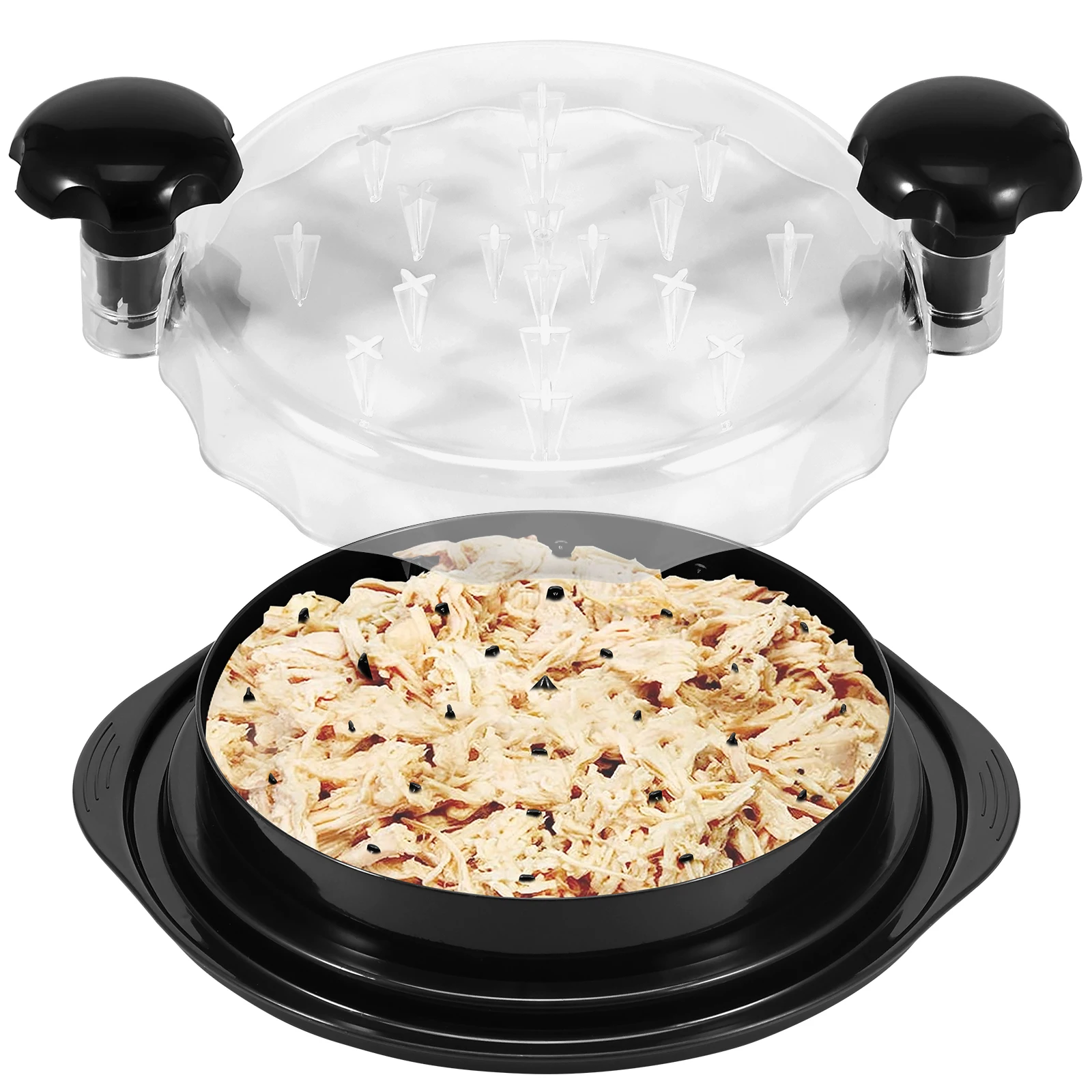 투명 뚜껑이 달린 닭 분쇄기, 효율적인 미끄럼 방지 고기 분쇄기, 인체 공학적 손잡이, BPA 프리 식기 세척기, 당겨진 돼지 고기 안전 