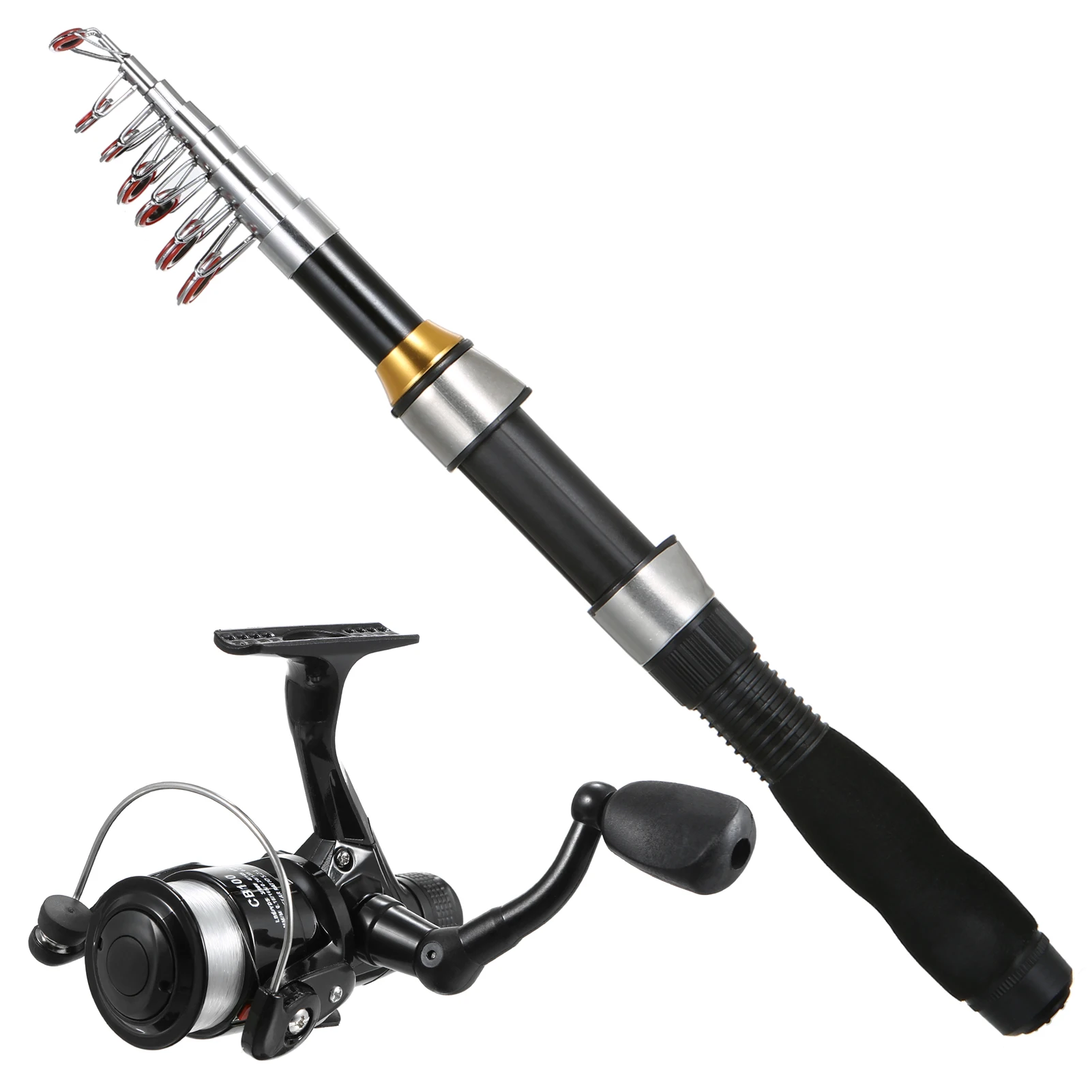 1.7m Telescopic Fishing Rod Spinning Reel Storage Case Tackle Set Fishing  Rod Reel Combo Full Kit For Saltwater and Freshwater