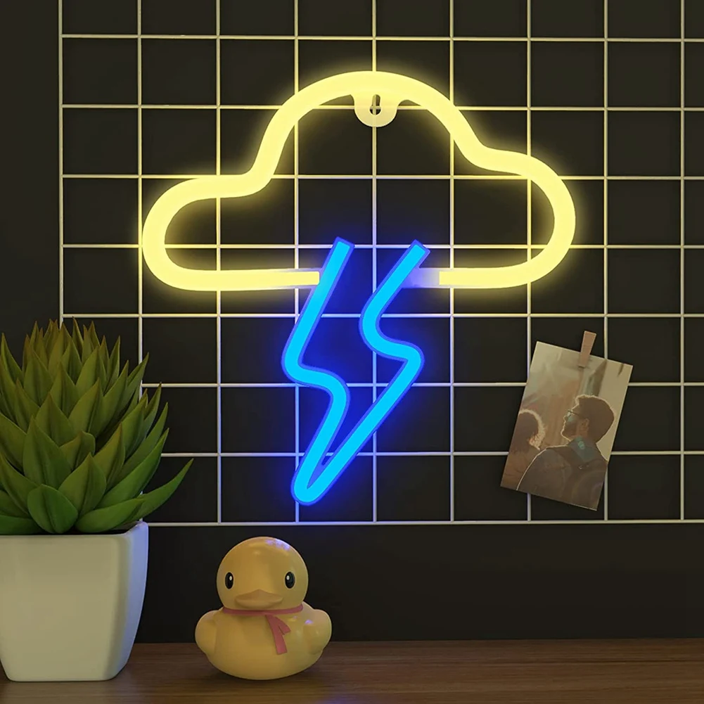 Cloud + Lightning Neon Sign LED Neon Lights Wall Decoration Hanging Lamps for Room Kids Birthday Gifts Battery or USB Operated Night Lights