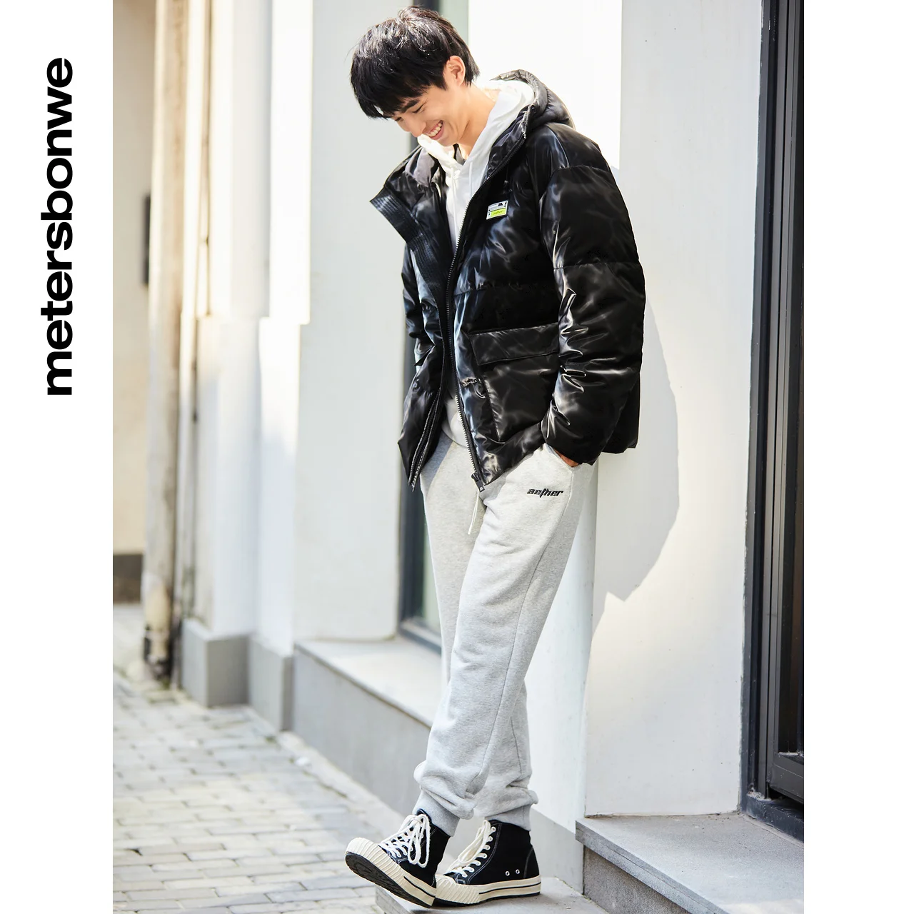 Metersbonwe Short Dazzling Colour Fabric Down Jacket Men Winter Warm 80% Gray Duck Down Hooded Anti-Snow Loose Warm Down Coat