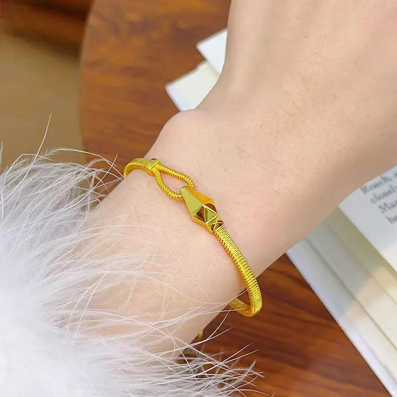Women's 24k gold bracelet geometric snake bone chain AU999 ring with open bracelet gift for girlfriend
