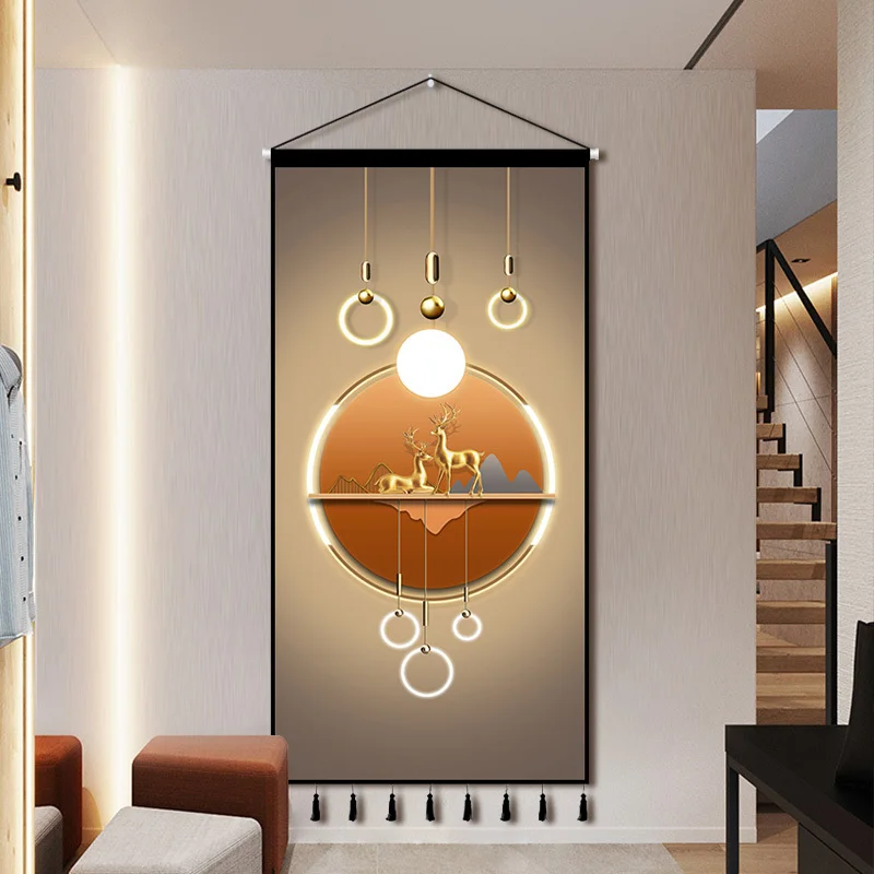 Modern Luxury Fabric Art Hanging Picture Entrance Decoration Tapestry Bedroom Living Room Background Fabric Vertical Plate