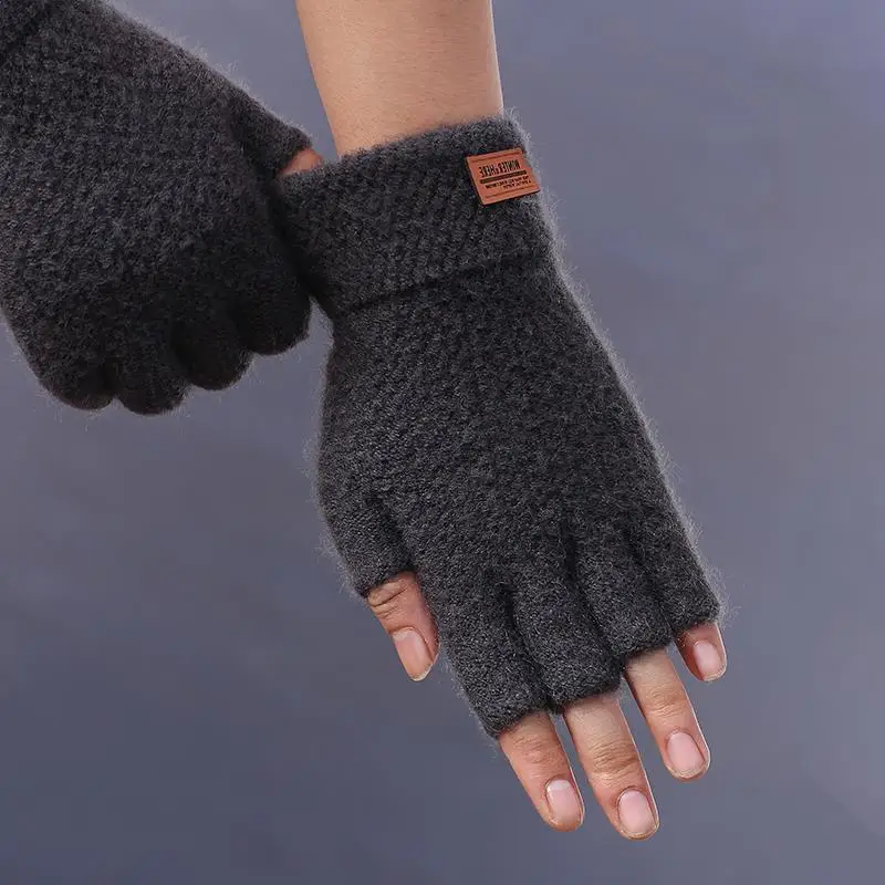 Unisex Wool Knitted Fingerless Gloves Winter Warm Touchscreen Gloves Half Finger Outdoor Sports Bike Cycling Hiking Knit Gloves