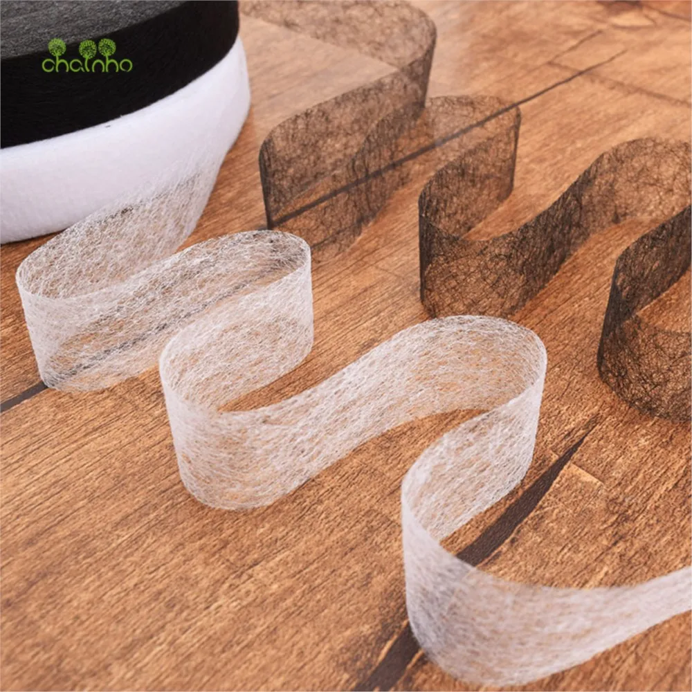 Chainho,Double Faced Adhesive Fabric For DIY Accessories Cloth,Interlining Fabric,From 1cm to 3cm,Black & White,60 Yards,CB05