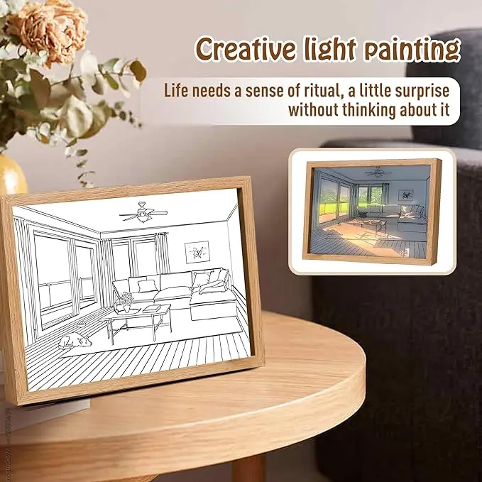 Description Picture 4 of itemLED Night Light Decorative Light Painting USB Plug Dimming Wall Artwork Table Lamp Gift Indoor Sunlight Window Wooden Photo Lamp