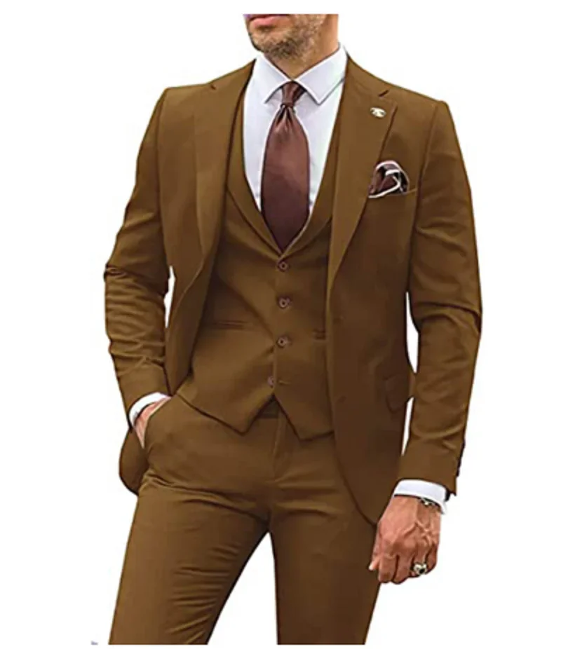 Men Suits Business Casual Groom Tuxedos Party Suit Notched Lapel Slim Fit Costume Homme (jacket+vest+pants)
