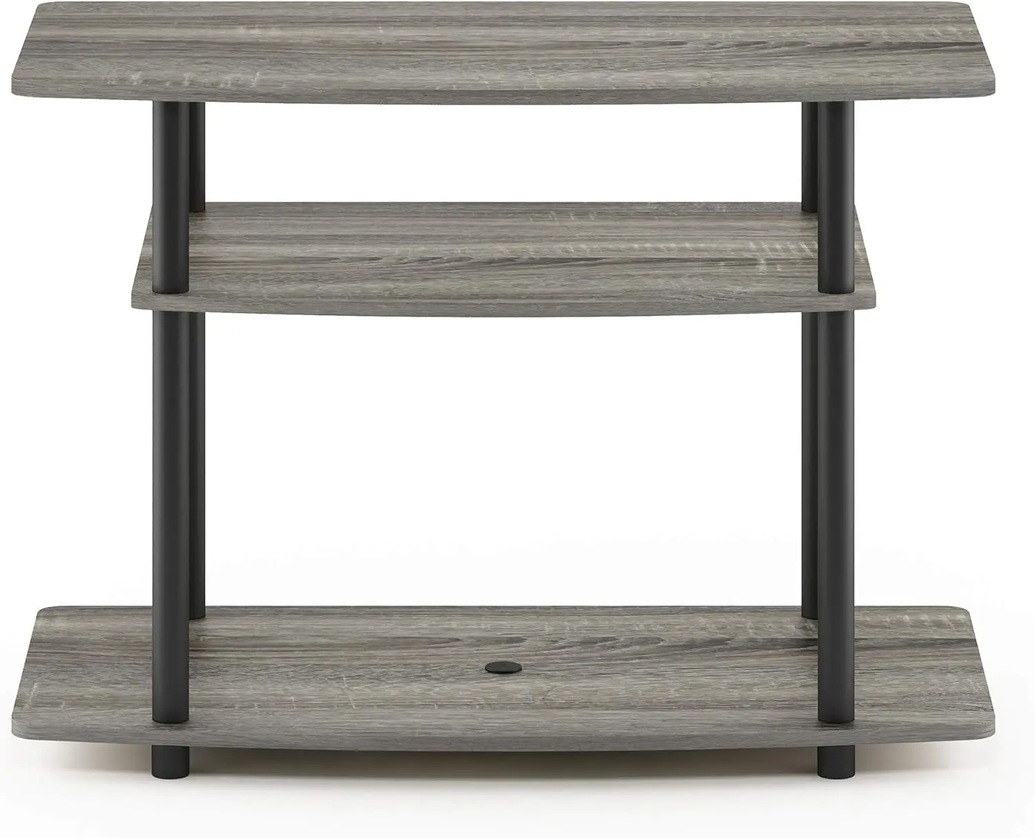 3-Tier No-Tools TV Stand + End Table/Nightstand with Bin Drawer, Turn-N-Tube Design, French Oak Grey/Black, Simple Assembly