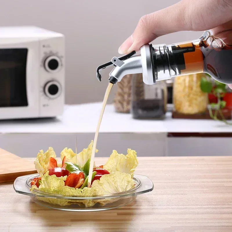 Transparent Glass Olive Oil Bottle 150/250/500ML Leakproof Kitchen Seasoning Soy Sauce Vinegar Press Type Cruet Barbecue Bottle 4