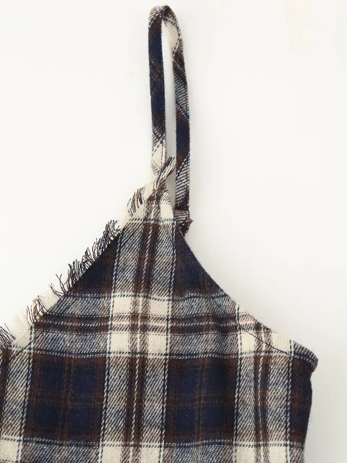 Women Fashion Vintage Plaid Camisole Long Dress Female V-Neck Asymmetrical Hem Design Backless Sexy Lady Casual Versatile Dress