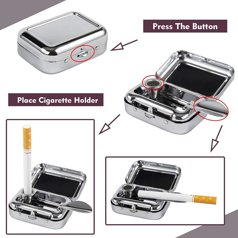 Portable ashtray Outdoor Mini Portable Metal Cigarette Ashtray Fashion Ashtray With Lockable Lid Desktop Ash Case Pocket Gift For Man cigarettes ashtray metal ashtray
