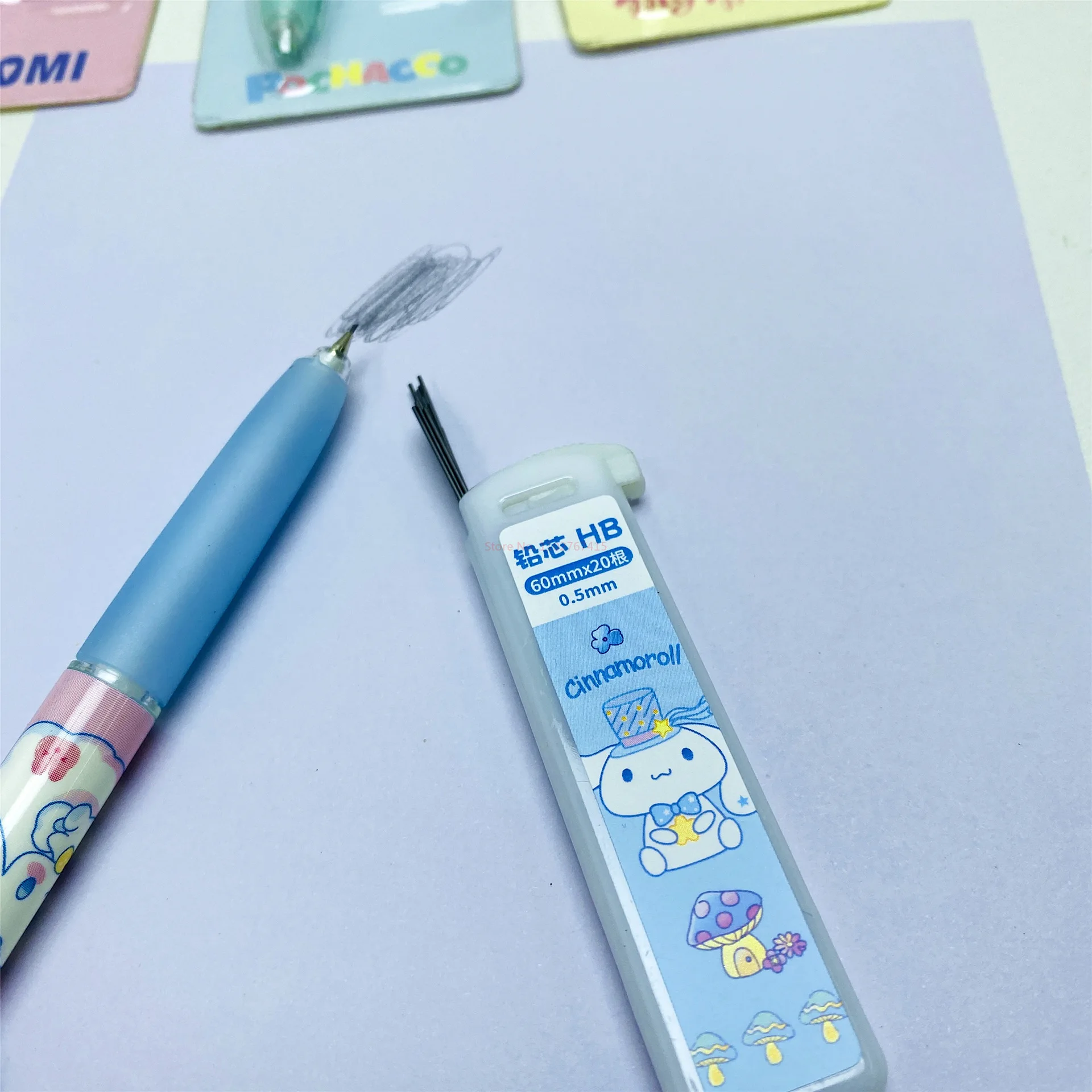 산리오 멜로디 쿠로미 시나모롤 포차코 기계식 연필 지우개 세트, 0.5mm 자동 연필 문구 도매, 24 개 신제품