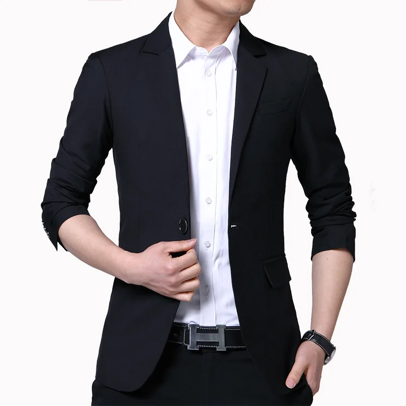 Fashion Man's Blazer Notched Collar Single Breasted Full Sleeve Slim Casual Versatile Suit Jacket