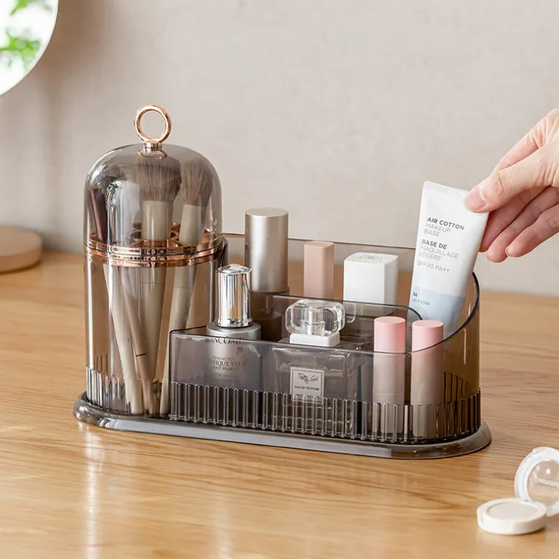 Makeup Brush Box  With Drawer 360° Rotating Cosmetic Organizer Holder Skincare Cotton Pads Swabs Lipstick Jewelry Storage Case 3