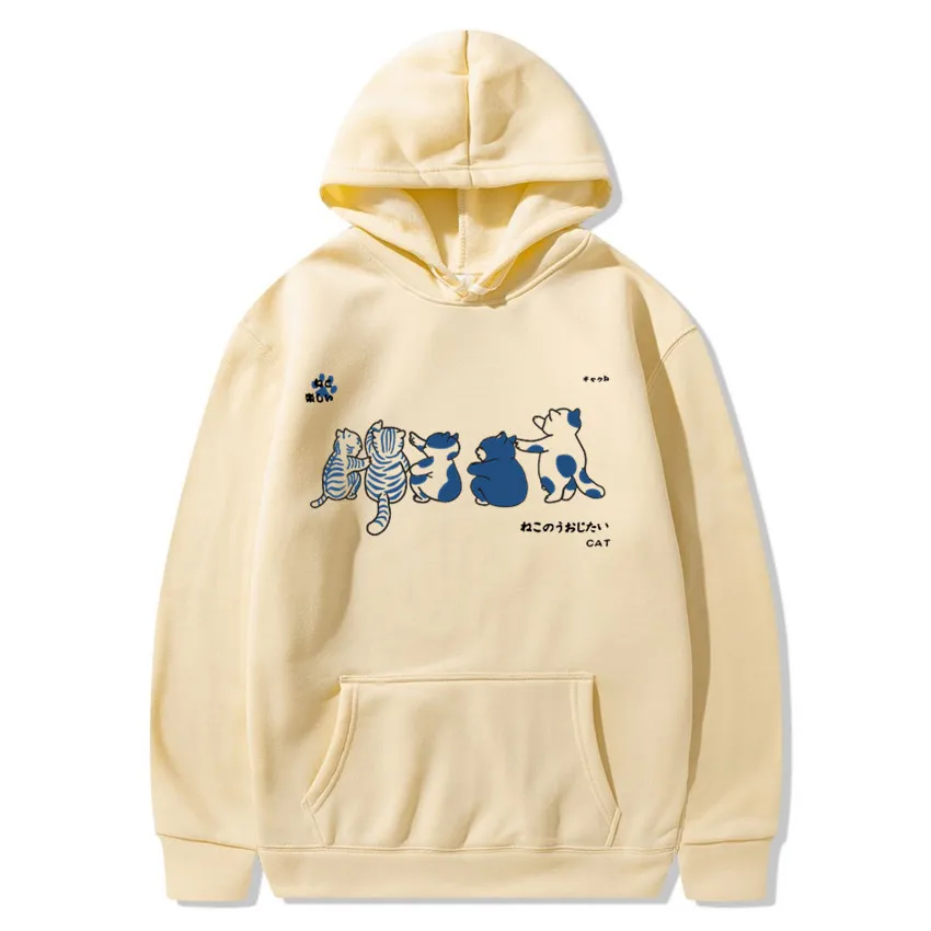

Men Hip Hop Hoodie Streetwear Japanese Harajuku Funny Cat Sweatshirt Autumn Winter Oversized Fleece Hoodies Casual Pullovers Top