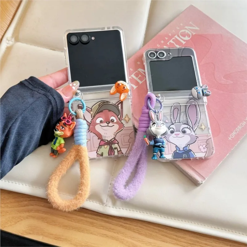 Rope Strap Rabbit & Fox Cartoon Shockproof Phone Case with Doll Pendant