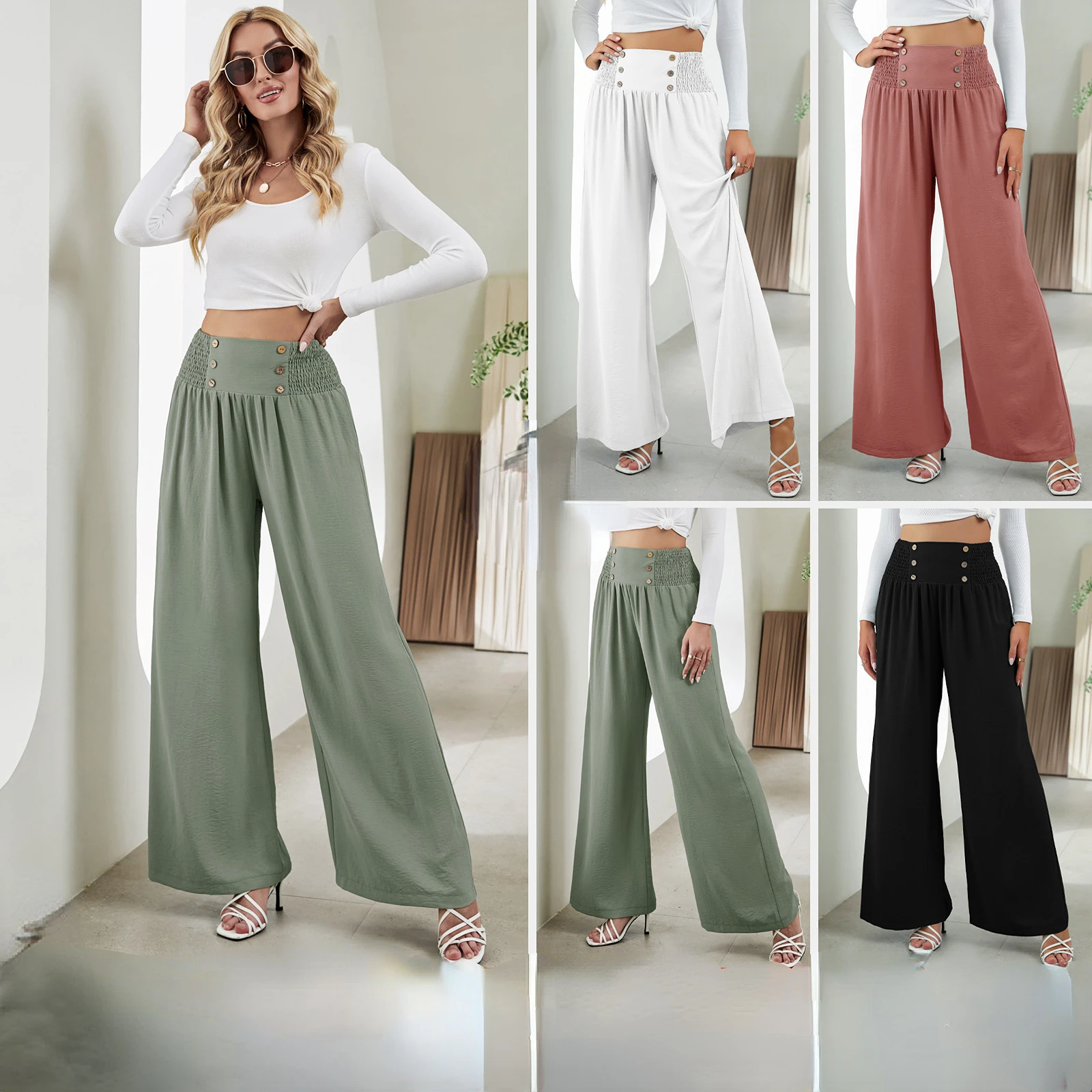 

2023 Spring and Summer Fashion Loose Waist, High Waist High -leg Pants Casual Pants Female Pants Women