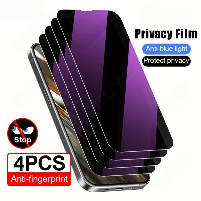 4 Stück Sichtschutz-Displayschutzfolie mit blauem Licht, kompatibel mit iPhone 17, 16, 15, 14, 13, 12, 11Pro Max X XR XS MAX, 9H gehärtetes Glas