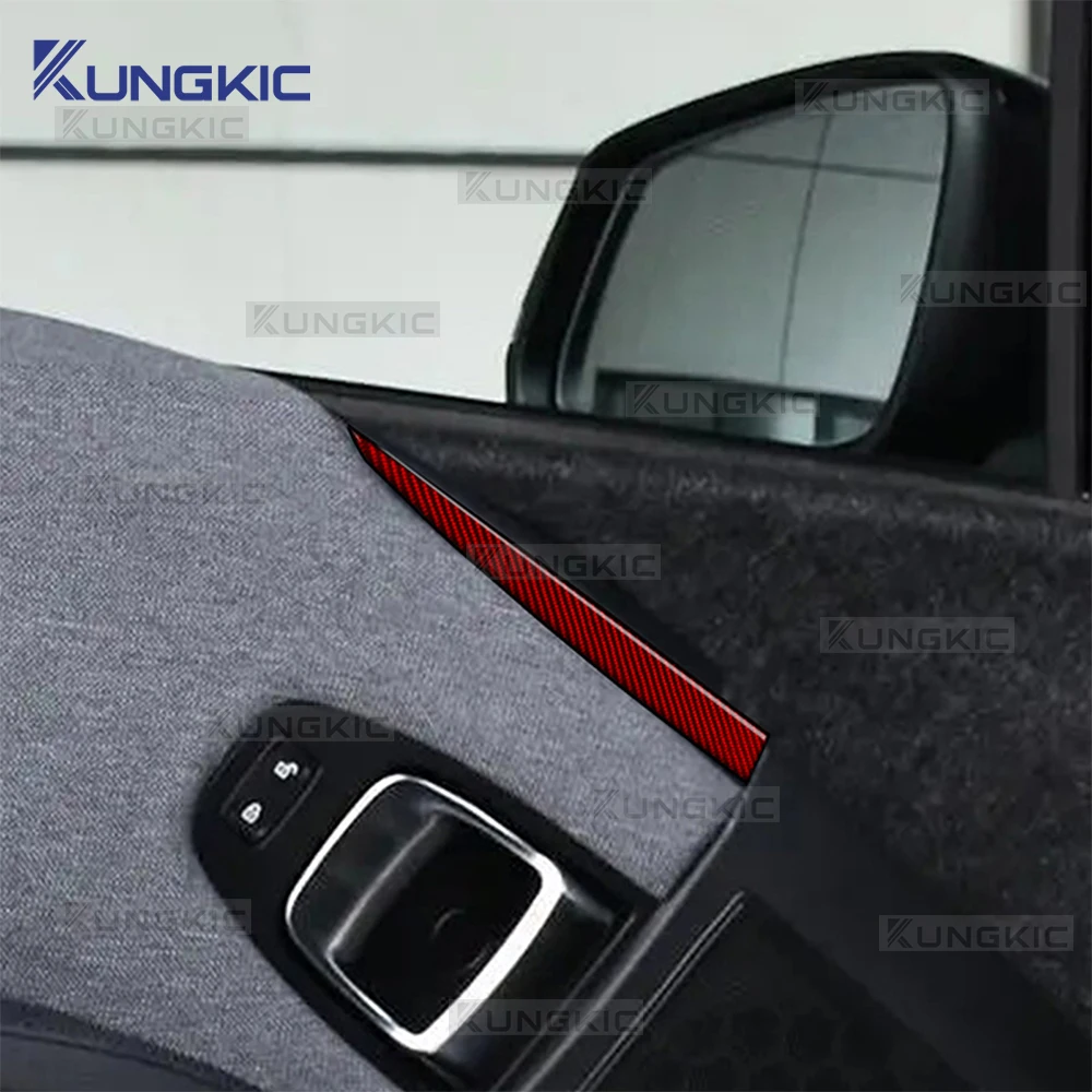 BMW i3 2013, 2014, 2015, 2016, 2017, 2018, 2019, 2020, 2021, 2022용 리얼 소프트 카본 파이버 도어 스피커 위 데코 트림 패널 스티커