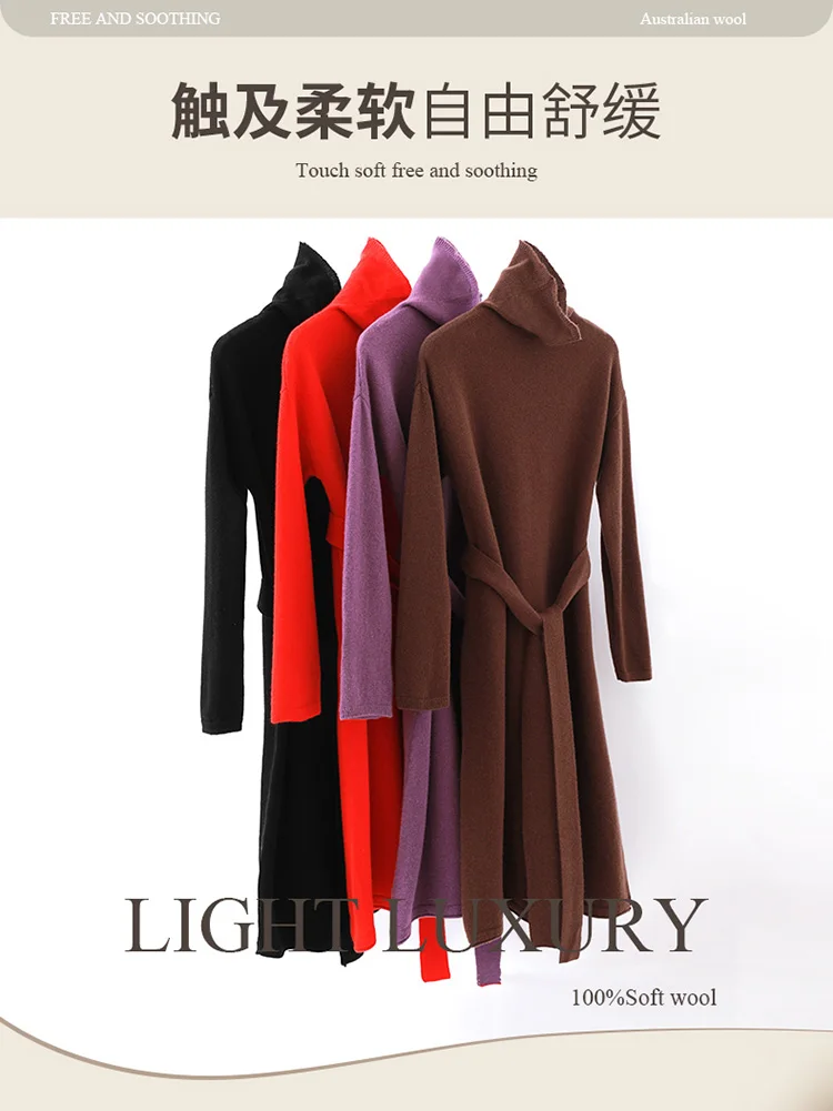Women's wool sweater 100% pure wool women's dress 2024 autumn and winter new high neck long sweater slim knit bottom sweater