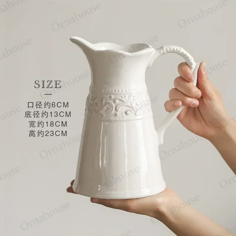European Style Relief Ceramic Vase, Flower Arrangement, Milk Pot Vases, Living Room Decoration, Retro 5