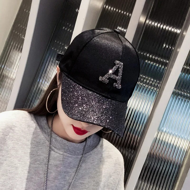 

Women's Cap Rhinestone Sequin Letter Baseball Cap Summer Girls Female Snapback Hip Hop Caps Adjustable Sun Hat