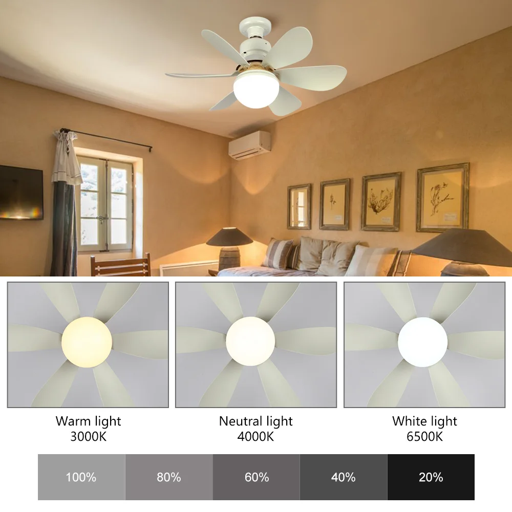 40W Ceiling Fan Lamp E27 Ceiling Fan with LED Light Electric w/Remote Control 3-Speed Dimmable Large For Bedroom
