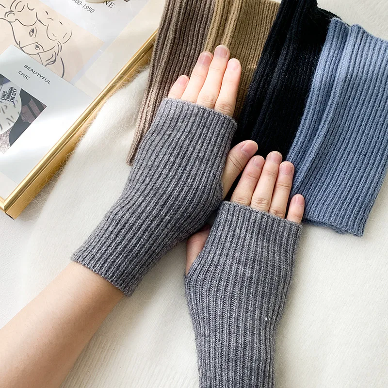 Half Finger Knitted Gloves Autumn Winter Warm Wool Fingerless